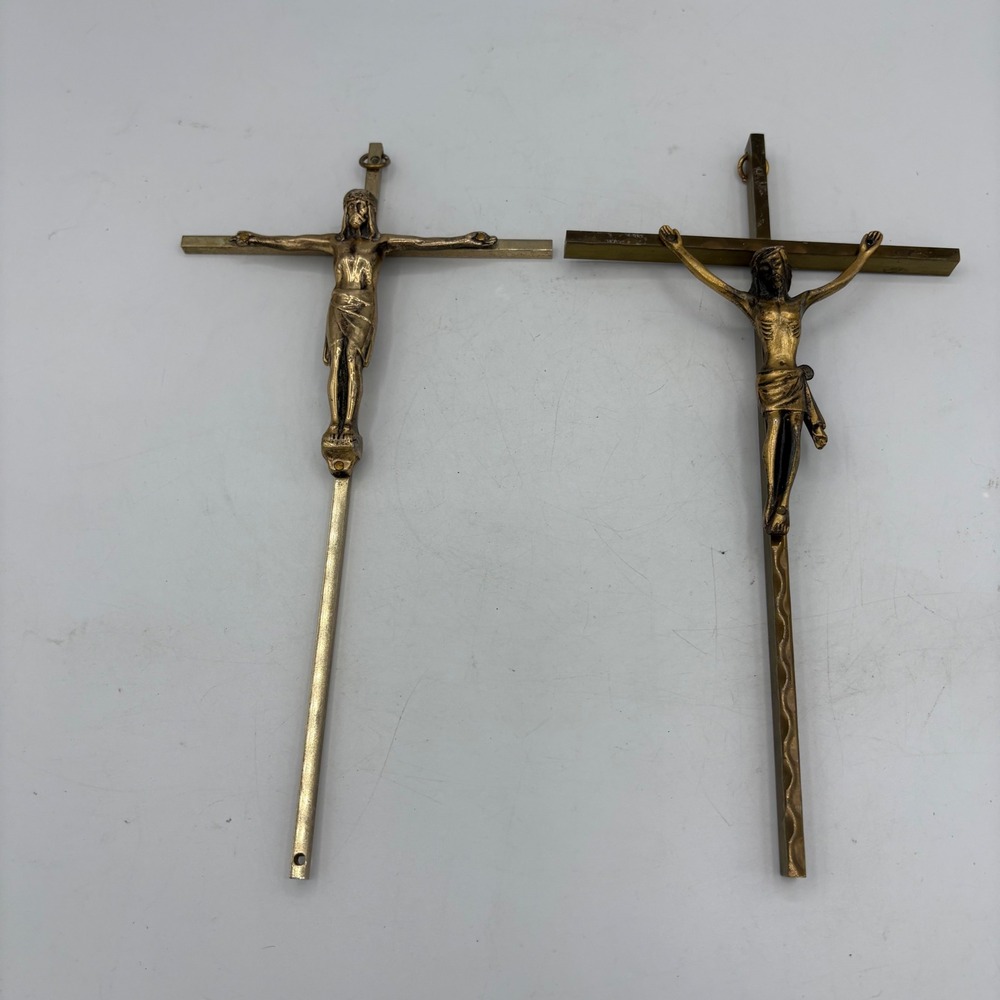 Crucifix Wall Crosses Lot of 2 Religious Decor Church Home 9.75" & 9.6" Tall